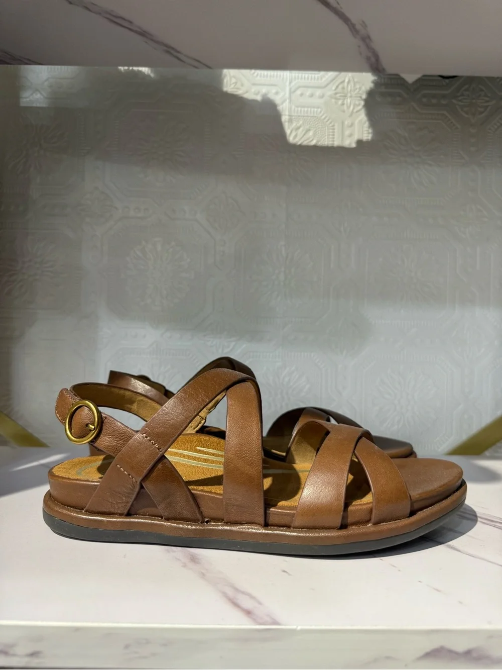 Aetrex Piper AU1301 -Coffee Brown Leather Cross-Strap Comfort Sandals